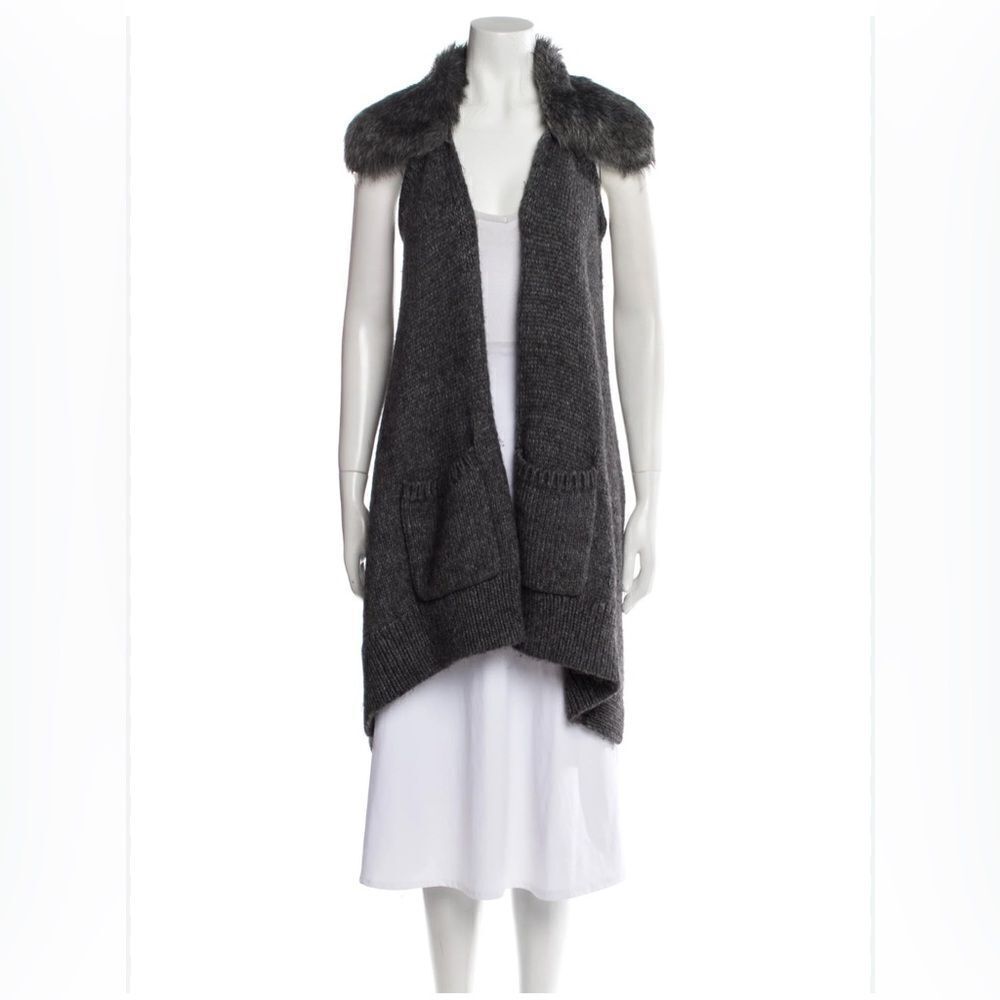 KF/Kaufmanfranco Gray Faux fur collar Sweater Vest size M - Picture 2 of 8